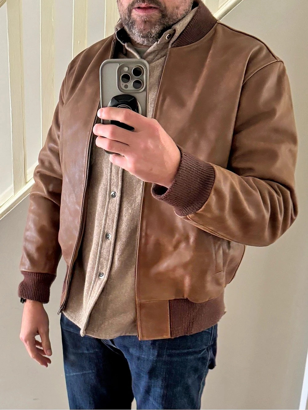 Roots Flight Jacket Leather Bomber Jacket Brown Size Medium Like New